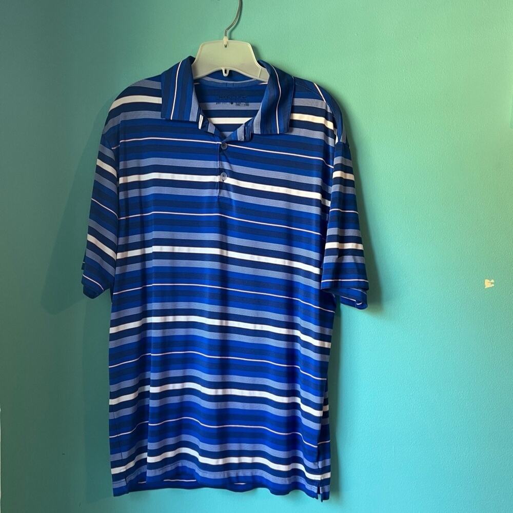 Nike Golf Dry-Fit Golf Polo Shirt Size LARGE Blue and White Striped Mens